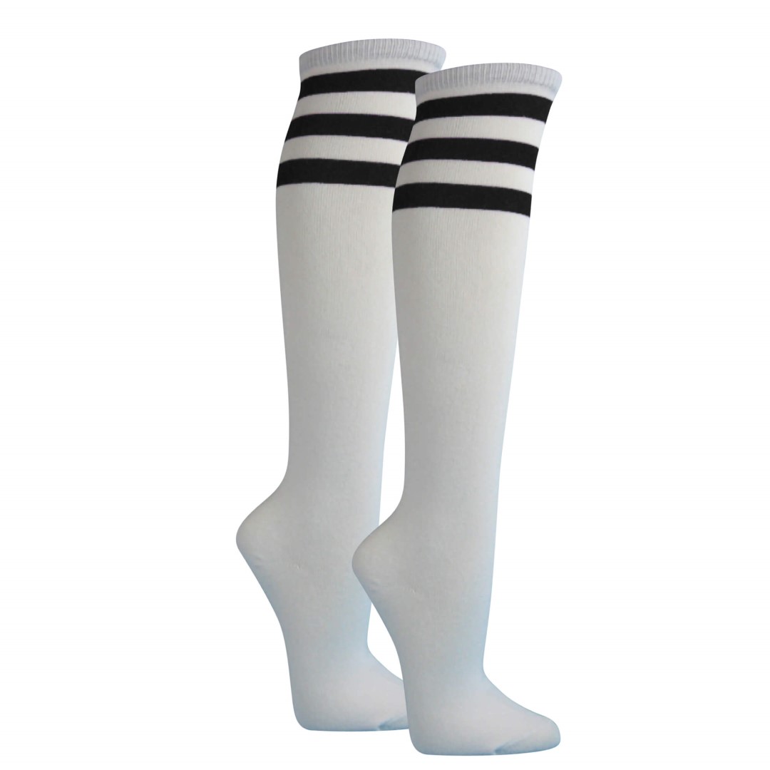 White with Black Striped Quality Women's Knee High socks - Click Image to Close